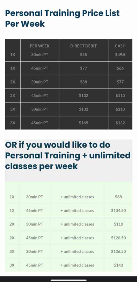 price list